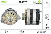 VALEO 200075 - apropiado para vehíc con corriente carga alternador [A]: 55<br>Restricción de fabricante: MITSUBISHI<br>Corriente de carga alternador [A]: 55<br>ID del modelo de conector: PL26<br>Tensión [V]: 0<br>Longitud [mm]: 154<br>Tipo de sujeción: Brazo oscilante doble<br>poleas - Ø [mm]: 56<br>Pinza: B+(M6)<br>Pinza: D+<br>Poleas: con polea múltiple<br>Sentido de giro: Sentido de giro a la derecha (horario)<br>Tensión nominal [V]: 14<br>Número de canales: 4<br>Distancia de polea a alternador [mm]: 45<br>Calidad: NUEVO<br>