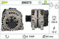 VALEO 200273 - Corriente de carga alternador [A]: 180<br>Tensión [V]: 12<br>Número de canales: 6<br>Cantidad de agujeros de fijación: 4<br>Versión: ARMAN<br>Poleas: con polea de rueda libre<br>Pinza: B+ M8<br>poleas - Ø [mm]: 54<br>Calidad: OE EQUIVALENT<br>Referencia artículo par: 455055<br>