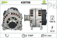 VALEO 439799 - Corriente de carga alternador [A]: 200<br>Tensión [V]: 12<br>Número de canales: 6<br>Cantidad de agujeros de fijación: 4<br>Versión: ARMAN<br>Poleas: con polea de rueda libre<br>Pinza: B+ M8<br>poleas - Ø [mm]: 49<br>Calidad: OE EQUIVALENT<br>Referencia artículo par: 455095<br>