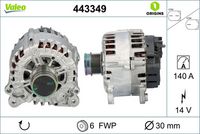 VALEO 443349 - año construcción desde: 02/2020<br>Restricción de fabricante: BOSCH<br>Restricción de fabricante: VALEO<br>Tensión [V]: 14<br>Corriente de carga alternador [A]: 110<br>Tipo de sujeción: Fijación de cuatro puntos<br>Posición/Grado: R  90<br>Sentido de giro: Sentido de giro a la derecha (horario)<br>Poleas: con polea<br>Poleas: con polea de rueda libre<br>Número de nervaduras: 6<br>poleas - Ø [mm]: 54<br>Conexión / terminal/borne: sin conexión para cuentarrevoluciones<br>Pinza: B+<br>Peso [kg]: 6,71<br>