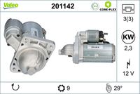 VALEO 201142 - Potencia nominal [kW]: 2,3<br>Tensión [V]: 12<br>Cantidad de agujeros de fijación: 3<br>Diámetro de brida [mm]: 81<br>Sentido de giro: Sentido de giro a la derecha (horario)<br>Pinza: B+ M8<br>Número de dientes: 9<br>Calidad: OE EQUIVALENT<br>