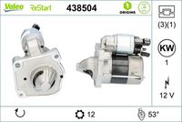 VALEO 438504 - Restricción de fabricante: PARIS RHONE<br>Equipamiento de vehículo: para vehículos con sistema Start&Stop<br>Tensión [V]: 12<br>Potencia nominal [kW]: 1,8<br>Número de dientes: 15<br>Número de orificios: 3<br>Cant. taladros roscados: 1<br>Sentido de giro: Sentido de giro a la derecha (horario)<br>Posición/Grado: R  48<br>Pinza: NO<br>Peso [kg]: 3,49<br>