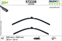 VALEO 572328 - año construcción desde: 10/2018<br>Lado de montaje: delante<br>Adaptador de ajuste: H<br>Adaptador de ajuste: MBLS<br>Vehículo con dirección a la izquierda / derecha: para vehic. dirección izquierda<br>Vehículo con dirección a la izquierda / derecha: para vehíc. dirección a la derecha<br>Longitud 1/Longitud 2 [mm]: 650/600<br>Longitud [mm]: 650<br>Adaptador adjunto: 88776-1852<br>Unidad de cantidad: Juego<br>Longitud 2 [mm]: 600<br>Long 1/long 2 [pulgada]: 26/24<br>