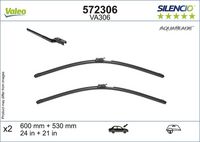 VALEO 572306 - Lado de montaje: lado del conductor<br>Adaptador de ajuste: H<br>Vehículo con dirección a la izquierda / derecha: para vehic. dirección izquierda<br>Vehículo con dirección a la izquierda / derecha: para vehíc. dirección a la derecha<br>Longitud [mm]: 600<br>Longitud [pulgada]: 24<br>Tipo de escobilla: Escobilla con hoja plana<br>