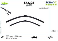 VALEO 572328 - año construcción desde: 10/2018<br>Lado de montaje: delante<br>Adaptador de ajuste: H<br>Adaptador de ajuste: MBLS<br>Vehículo con dirección a la izquierda / derecha: para vehic. dirección izquierda<br>Vehículo con dirección a la izquierda / derecha: para vehíc. dirección a la derecha<br>Longitud 1/Longitud 2 [mm]: 650/600<br>Longitud [mm]: 650<br>Adaptador adjunto: 88776-1852<br>Unidad de cantidad: Juego<br>Longitud 2 [mm]: 600<br>Long 1/long 2 [pulgada]: 26/24<br>