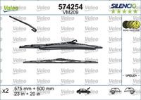 VALEO 574254 - Styling: con spoiler<br>Vehículo con dirección a la izquierda / derecha: para vehic. dirección izquierda<br>Longitud 1 [mm]: 530<br>Longitud 2 [mm]: 450<br>Lado de montaje: delante<br>Peso [kg]: 0,493<br>