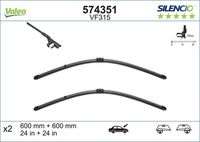 VALEO 574351 - año construcción hasta: 02/2013<br>Lado de montaje: lado del conductor<br>Adaptador de ajuste: BC+E<br>Tipo de sujeción: Side Pin<br>Vehículo con dirección a la izquierda / derecha: para vehíc. dirección a la derecha<br>Longitud [mm]: 600<br>Cantidad: 1<br>Tipo de escobilla: Escobilla con hoja plana<br>