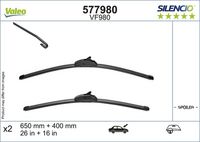 VALEO 577980 - Lado de montaje: lado del conductor<br>Vehículo con dirección a la izquierda / derecha: para vehic. dirección izquierda<br>Tipo de escobilla: Limpiaparabrisas híbrido<br>Cantidad: 1<br>Longitud [mm]: 650<br>Longitud [pulgada]: 26<br>Adaptador de ajuste: C12<br>Styling: con spoiler<br>