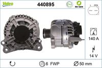 VALEO 440895 - Restricción de fabricante: VALEO<br>Equipamiento de vehículo: para vehículos sin sistema Start&Stop<br>Tensión [V]: 14<br>Corriente de carga alternador [A]: 110<br>Tipo de sujeción: Fijación de cuatro puntos<br>Posición/Grado: R  90<br>Sentido de giro: Sentido de giro a la derecha (horario)<br>Poleas: con polea<br>Poleas: con polea de rueda libre<br>Número de nervaduras: 6<br>poleas - Ø [mm]: 51<br>Conexión / terminal/borne: sin conexión para cuentarrevoluciones<br>Pinza: B+<br>Peso [kg]: 6,04<br>