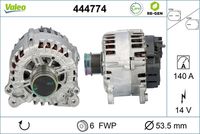 VALEO 443349 - año construcción desde: 02/2020<br>Restricción de fabricante: BOSCH<br>Restricción de fabricante: VALEO<br>Tensión [V]: 14<br>Corriente de carga alternador [A]: 110<br>Tipo de sujeción: Fijación de cuatro puntos<br>Posición/Grado: R  90<br>Sentido de giro: Sentido de giro a la derecha (horario)<br>Poleas: con polea<br>Poleas: con polea de rueda libre<br>Número de nervaduras: 6<br>poleas - Ø [mm]: 54<br>Conexión / terminal/borne: sin conexión para cuentarrevoluciones<br>Pinza: B+<br>Peso [kg]: 6,71<br>