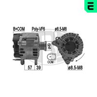 ERA 209226 - Modelo red de a bordo: para vehículos con red de a bordo 12V<br>Tensión [V]: 14<br>Corriente de carga alternador [A]: 140<br>Poleas: con polea de rueda libre<br>Número de nervaduras: 6<br>poleas - Ø [mm]: 50<br>Pinza: B+ M8<br>ID del modelo de conector: L / DFM<br>