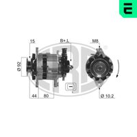 ERA 210276A - Modelo red de a bordo: para vehículos con red de a bordo 12V<br>Tensión [V]: 14<br>Corriente de carga alternador [A]: 55<br>Poleas: para polea de correatrapecial<br>Número de nervaduras: 1<br>poleas - Ø [mm]: 68<br>Pinza: B+ M6<br>Pinza: D+ M5 / 6,35<br>Modelo de alternador: incl. bomba de vacío<br>