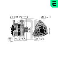 ERA 210836A - Modelo red de a bordo: para vehículos con red de a bordo 12V<br>Tensión [V]: 14<br>Corriente de carga alternador [A]: 100<br>Poleas: con polea de rueda libre<br>Número de nervaduras: 6<br>poleas - Ø [mm]: 54<br>Pinza: B+ M8<br>ID del modelo de conector: DFM / COM<br>