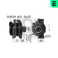 ERA 210934A - Modelo red de a bordo: para vehículos con red de a bordo 12V<br>Tensión [V]: 14<br>Corriente de carga alternador [A]: 130<br>Poleas: con polea de rueda libre<br>Número de nervaduras: 7<br>poleas - Ø [mm]: 58<br>Pinza: B+ M6<br>ID del modelo de conector: L / IG / RLO / M<br>