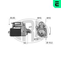 ERA 220034A - año construcción desde: 05/1997<br>año construcción hasta: 06/1998<br>Tensión [V]: 12<br>Potencia nominal [kW]: 1,2<br>Cantidad de agujeros de fijación: 3<br>Cant. taladros roscados: 2<br>Diámetro de brida [mm]: 72<br>Sentido de giro: Sentido de giro a la derecha (horario)<br>Número de dientes: 21<br>Número de dientes: 23<br>Pinza: B+ M8<br>Pinza: Exc M6<br>