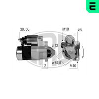 ERA 220039A - Tensión [V]: 12<br>Potencia nominal [kW]: 1,4<br>Número de dientes: 12<br>ID del modelo de conector: 30-50<br>Sentido de giro: Sentido de giro a la derecha (horario)<br>Diámetro de brida [mm]: 65<br>Cantidad de agujeros de fijación: 3<br>Posición básica piñón [mm]: -2<br>