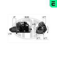 ERA 220512A - Tensión [V]: 24<br>Potencia nominal [kW]: 4<br>Número de dientes: 10<br>ID del modelo de conector: 30-50<br>Pinza: B+ M10<br>Sentido de giro: Sentido de giro a la derecha (horario)<br>Diámetro de brida [mm]: 89<br>Cantidad de agujeros de fijación: 3<br>Posición básica piñón [mm]: 47<br>