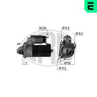 ERA 220346A - Tensión [V]: 12<br>Potencia nominal [kW]: 1,4<br>Número de dientes: 9<br>ID del modelo de conector: 30-50<br>Sentido de giro: Sentido de giro a la derecha (horario)<br>Diámetro de brida [mm]: 82<br>Cantidad de agujeros de fijación: 3<br>Posición básica piñón [mm]: 8<br>