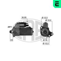 ERA 220388A - Tensión [V]: 12<br>Potencia nominal [kW]: 2<br>ID del modelo de conector: 30-50<br>Sentido de giro: Sentido de giro a la izquierda (antihorario)<br>Diámetro de brida [mm]: 76<br>Cantidad de agujeros de fijación: 2<br>Juego alternativo de reparación: 220180<br>Nº de dientes 1: 10<br>Nº de dientes 2: 11<br>Posición básica piñón [mm]: 52<br>