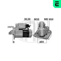 ERA 220396A - Tensión [V]: 12<br>Potencia nominal [kW]: 1,4<br>ID del modelo de conector: 30-50<br>Sentido de giro: Sentido de giro a la derecha (horario)<br>Diámetro de brida [mm]: 64<br>Cantidad de agujeros de fijación: 3<br>Nº de dientes 1: 10<br>Nº de dientes 2: 12<br>