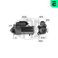 ERA 220419A - Tensión [V]: 12<br>Potencia nominal [kW]: 2,2<br>Cantidad de agujeros de fijación: 3<br>Cant. taladros roscados: 3<br>Sentido de giro: Sentido de giro a la derecha (horario)<br>Número de dientes: 10<br>Pinza: B+ M8<br>Pinza: Exc M6<br>