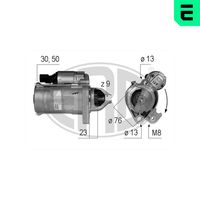 ERA 220428 - Tensión [V]: 12<br>Número de dientes: 9<br>Potencia nominal [kW]: 1,80<br>Restricción de fabricante: BOSCH<br>ID del modelo de conector: CPS0025<br>Sentido de giro: Sentido de giro a la derecha (horario)<br>Diámetro de brida [mm]: 76<br>Cant. taladros roscados: 1<br>Versión: RS<br>Cantidad de agujeros de fijación: 2<br>Fabricante: AUDI<br>