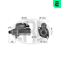 ERA 220448A - Tensión [V]: 12<br>Potencia nominal [kW]: 1,1<br>Número de dientes: 10<br>ID del modelo de conector: 30-50<br>Sentido de giro: Sentido de giro a la izquierda (antihorario)<br>Diámetro de brida [mm]: 76<br>Cantidad de agujeros de fijación: 2<br>Posición básica piñón [mm]: 62<br>