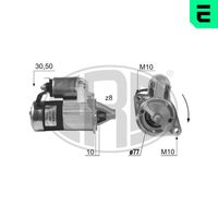 ERA 220474A - Tensión [V]: 12<br>Potencia nominal [kW]: 1,2<br>Cantidad de agujeros de fijación: 2<br>Cant. taladros roscados: 2<br>Diámetro de brida [mm]: 77<br>Sentido de giro: Sentido de giro a la derecha (horario)<br>Número de dientes: 8<br>Pinza: B+ M8<br>Pinza: Exc 6,35<br>