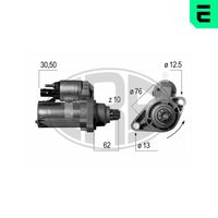 ERA 220528 - Tensión [V]: 12<br>Potencia nominal [kW]: 1,1<br>Número de dientes: 10<br>ID del modelo de conector: 30-50<br>Sentido de giro: Sentido de giro a la izquierda (antihorario)<br>Diámetro de brida [mm]: 76<br>Cantidad de agujeros de fijación: 3<br>Juego alternativo de reparación: 220467<br>Posición básica piñón [mm]: 57<br>