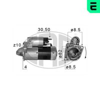 ERA 220580A - Clase de caja de cambios: Transmisión automática<br>Tensión [V]: 12<br>Potencia nominal [kW]: 1,7<br>Cantidad de agujeros de fijación: 3<br>Sentido de giro: Sentido de giro a la derecha (horario)<br>Número de dientes: 10<br>Pinza: B+ M8<br>Pinza: Exc M6<br>