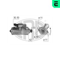 ERA 220590 - Clase de caja de cambios: Caja de cambios manual, 6 marchas<br>Tensión [V]: 12<br>Potencia nominal [kW]: 2,2<br>Cantidad de agujeros de fijación: 2<br>Diámetro de brida [mm]: 79<br>Sentido de giro: Sentido de giro a la izquierda (antihorario)<br>Número de dientes: 13<br>Pinza: B+ M8<br>Pinza: Exc Plug<br>