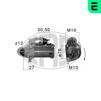 ERA 220655 - Equipamiento de vehículo: para vehículos con sistema Start&Stop<br>Tensión [V]: 12<br>Potencia nominal [kW]: 1,2<br>Cantidad de agujeros de fijación: 3<br>Cant. taladros roscados: 3<br>Diámetro de brida [mm]: 76<br>Sentido de giro: Sentido de giro a la derecha (horario)<br>Número de dientes: 12<br>Pinza: B+ M8<br>Pinza: Exc M6<br>