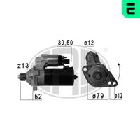 ERA 220673A - Tensión [V]: 12<br>Potencia nominal [kW]: 1,7<br>ID del modelo de conector: 30-50<br>Sentido de giro: Sentido de giro a la izquierda (antihorario)<br>Diámetro de brida [mm]: 76<br>Cant. taladros roscados: 0<br>Cantidad de agujeros de fijación: 3<br>Juego alternativo de reparación: 220534<br>Nº de dientes 1: 11<br>Nº de dientes 2: 12<br>Posición básica piñón [mm]: 53<br>