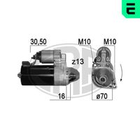 ERA 220868 - Tensión [V]: 12<br>Potencia nominal [kW]: 1,7<br>Número de dientes: 12<br>ID del modelo de conector: 30-50<br>Sentido de giro: Sentido de giro a la derecha (horario)<br>Diámetro de brida [mm]: 70<br>Cantidad de agujeros de fijación: 2<br>Juego alternativo de reparación: 220670<br>Posición básica piñón [mm]: 15<br>