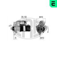 ERA 220455A - Tensión [V]: 12<br>Potencia nominal [kW]: 0,85<br>Número de dientes: 9<br>ID del modelo de conector: 30-50<br>Sentido de giro: Sentido de giro a la derecha (horario)<br>Cantidad de agujeros de fijación: 2<br>Posición básica piñón [mm]: -5<br>