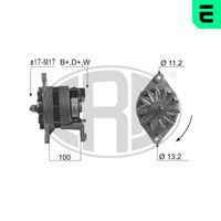 ERA 210393A - Calidad: Bosch New<br>Tensión [V]: 24<br>Corriente de carga alternador [A]: 80<br>poleas - Ø [mm]: 63,0<br>Número de canales: 8<br>Pinza: B+ (M8)<br>Cantidad de agujeros de fijación: 3<br>Ángulo de sujeción [grados]: 180<br>