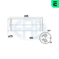 ERA 668000 - Técnica conexión: Brida<br>Diámetro [mm]: 75<br>Altura [mm]: 205<br>Rosca, entrada: 20,60 mm<br>Rosca, salida: 20,60 mm<br>