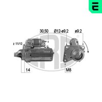 ERA 220429A - Tensión [V]: 12<br>Potencia nominal [kW]: 1,5<br>ID del modelo de conector: 30-50<br>Sentido de giro: Sentido de giro a la derecha (horario)<br>Diámetro de brida [mm]: 65<br>Cantidad de agujeros de fijación: 3<br>Nº de dientes 1: 11<br>Nº de dientes 2: 12<br>Posición básica piñón [mm]: 14<br>