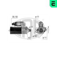 ERA 220552A - Tensión [V]: 12<br>Potencia nominal [kW]: 1,7<br>Número de dientes: 11<br>ID del modelo de conector: 30-50<br>Sentido de giro: Sentido de giro a la izquierda (antihorario)<br>Diámetro de brida [mm]: 79<br>Cantidad de agujeros de fijación: 2<br>Posición básica piñón [mm]: 43<br>