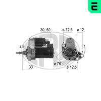 ERA 220190A - Tensión [V]: 12<br>Potencia nominal [kW]: 1,7<br>Cantidad de agujeros de fijación: 3<br>Diámetro de brida [mm]: 76<br>Sentido de giro: Sentido de giro a la izquierda (antihorario)<br>Número de dientes: 9<br>Pinza: B+ M8<br>Pinza: Exc 6,35<br>