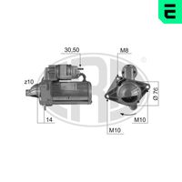 ERA 220453A - Tensión [V]: 12<br>Potencia nominal [kW]: 2,2<br>Número de dientes: 10<br>ID del modelo de conector: 30-50<br>Sentido de giro: Sentido de giro a la derecha (horario)<br>Diámetro de brida [mm]: 76<br>Cantidad de agujeros de fijación: 3<br>Posición básica piñón [mm]: 14<br>