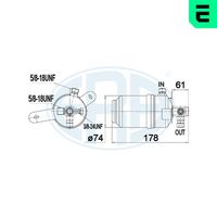 ERA 668008 - Técnica conexión: O-Ring<br>Diámetro [mm]: 75<br>Altura [mm]: 180<br>Rosca, entrada: 3/8"<br>Rosca, salida: Macho O-Ring 3/8"<br>