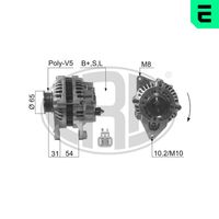 ERA 210623A - Modelo red de a bordo: para vehículos con red de a bordo 12V<br>Tensión [V]: 14<br>Corriente de carga alternador [A]: 90<br>Poleas: con polea para correa poli V<br>Número de nervaduras: 5<br>poleas - Ø [mm]: 65<br>Pinza: B+ M8<br>ID del modelo de conector: S / L<br>