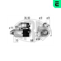 ERA 220638 - Tensión [V]: 12<br>Potencia nominal [kW]: 0,9<br>Cantidad de agujeros de fijación: 4<br>Cant. taladros roscados: 2<br>Sentido de giro: Sentido de giro a la derecha (horario)<br>Número de dientes: 10<br>Número de dientes: 11<br>Pinza: B+ M8<br>Pinza: Exc Plug<br>