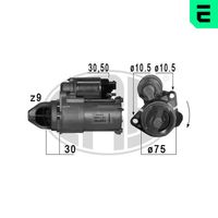 ERA 220742 - año construcción desde: 11/2011<br>Tensión [V]: 12<br>Potencia nominal [kW]: 1,3<br>Cantidad de agujeros de fijación: 2<br>Diámetro de brida [mm]: 75<br>Sentido de giro: Sentido de giro a la derecha (horario)<br>Número de dientes: 9<br>Pinza: B+ M8<br>Pinza: Exc Plug<br>