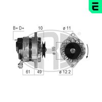 ERA 210313A - Tensión [V]: 14<br>Corriente de carga alternador [A]: 65<br>ID del modelo de conector: B+D+<br>Poleas: sin polea<br>Sentido de giro: Sentido de giro a la derecha (horario)<br>Cantidad de agujeros de fijación: 2<br>Rosca empalme: M14-17<br>