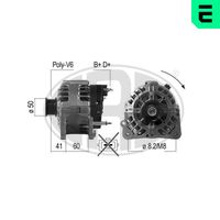 ERA 210488A - Tensión [V]: 14<br>Corriente de carga alternador [A]: 70<br>ID del modelo de conector: B+D+<br>poleas - Ø [mm]: 50<br>Poleas: con polea para correa poli V<br>Sentido de giro: Sentido de giro a la derecha (horario)<br>Cantidad de agujeros de fijación: 2<br>Número de canales: 4<br>Distancia de polea a alternador [mm]: 54<br>