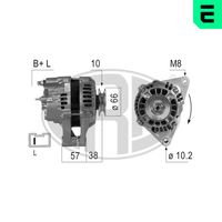 ERA 210015A - Modelo red de a bordo: para vehículos con red de a bordo 12V<br>Tensión [V]: 14<br>Corriente de carga alternador [A]: 50<br>Poleas: para polea de correatrapecial<br>Número de nervaduras: 1<br>poleas - Ø [mm]: 62<br>Pinza: B+ M6<br>ID del modelo de conector: L<br>Pinza: B- M5<br>