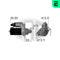 ERA 220674A - Tensión [V]: 12<br>Potencia nominal [kW]: 2<br>Número de dientes: 13<br>ID del modelo de conector: 30-50<br>Equipamiento de vehículo: para vehículos con sistema Start&Stop<br>Sentido de giro: Sentido de giro a la izquierda (antihorario)<br>Diámetro de brida [mm]: 79<br>Cantidad de agujeros de fijación: 2<br>Juego alternativo de reparación: 220647<br>Posición básica piñón [mm]: 56<br>