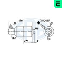 ERA 668009 - Técnica conexión: O-Ring<br>Diámetro [mm]: 75<br>Altura [mm]: 190<br>Rosca, entrada: Hembra O-Ring 3/8"<br>Rosca, salida: Hembra O-Ring 1/2"<br>